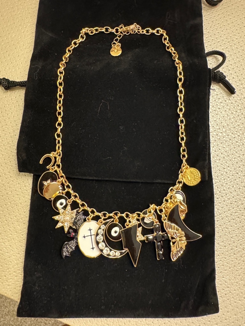 Gold-Tone Charm Necklace with Black & White Enamel Accents - Picture 3 of 3